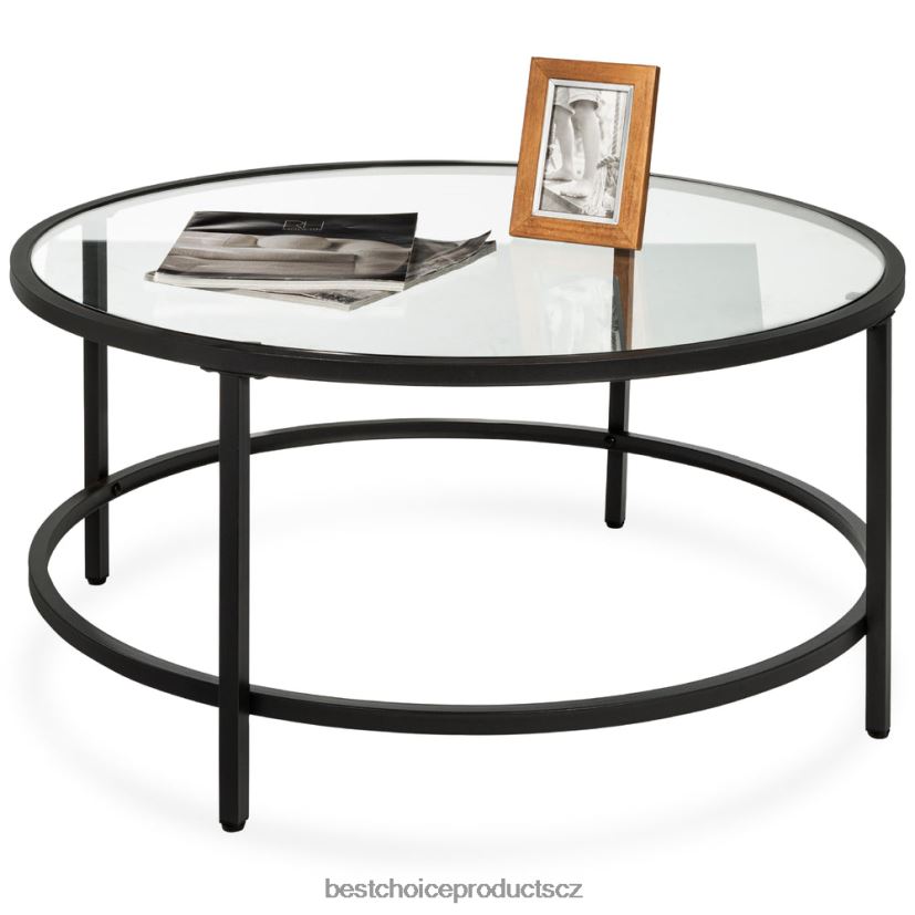 Best Choice Products kulatý konferenční stolek z tvrzeného skla s ocelovým rámem doplněk Černá FF22861242 Best Choice Products kulatý konferenční stolek z tvrzeného skla s ocelovým rámem doplněk Černá FF22861242
